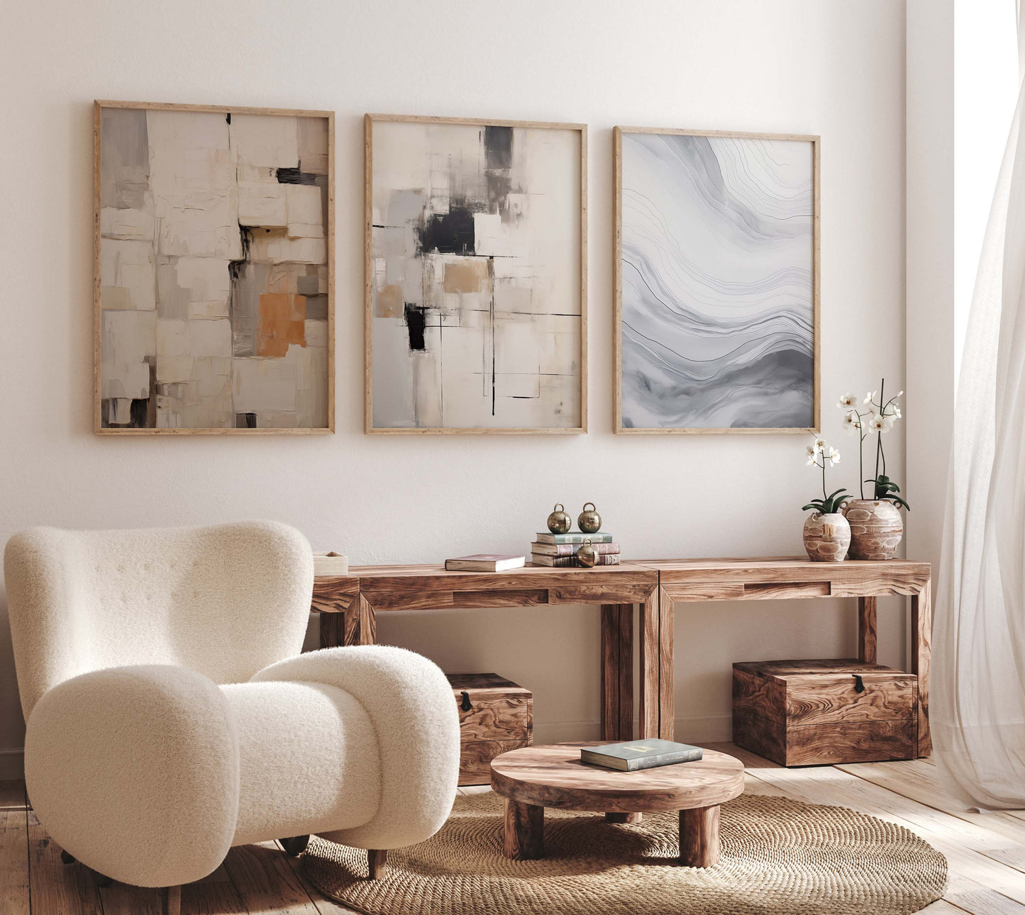 Abstrakte Beige Poster · Geschenkidee · Organische Formen und Moderne Texturkunst in Sanften Naturtönen · Dekoprint ohne Rahmen