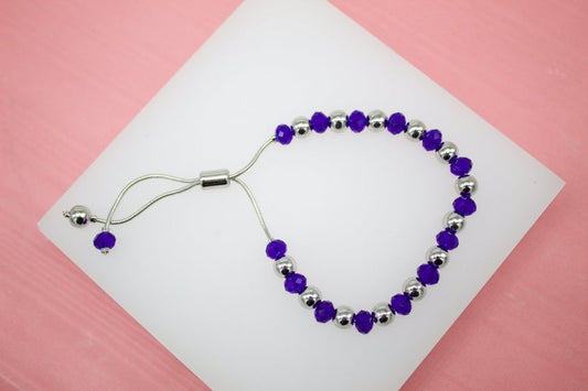 18K Rhodium Filled Pink, Violet Gemstone Beaded Natural Stone Adjustable Bracelet