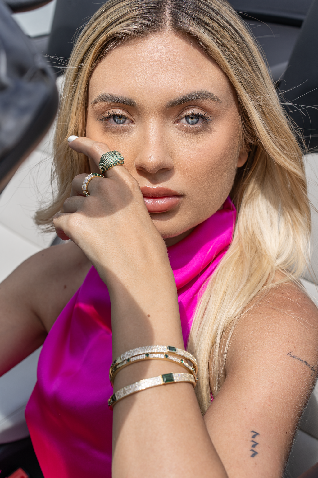 CZ Pave Colored Stone Bangle Bracelet (B111)