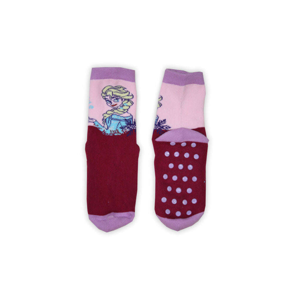 Kids' ankle socks with anti-slip - Ice magic - teliplüss - Elza pattern - burgundy-purple - 31-34