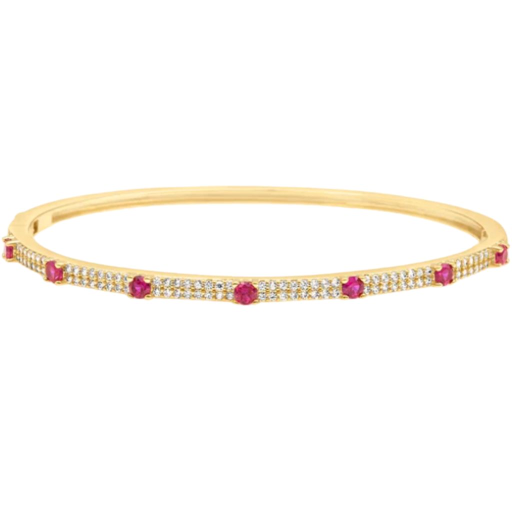 CZ Pave Colored Stone Bangle Bracelet (B111)