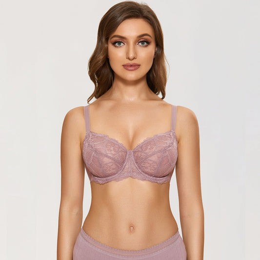 Sheer Lace Full Coverage Minimizer Underwire Bra